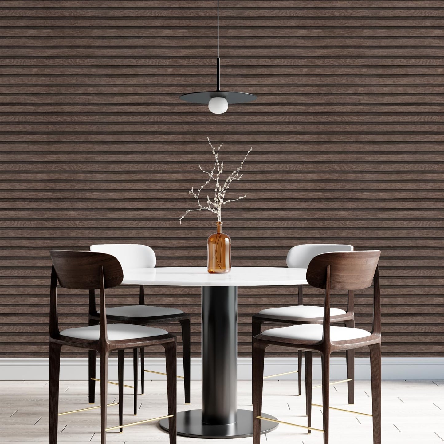 Yun-aeon Natural Wood Peel and Stick Wallpaper Wood Slats - 17.3"x 120" Dark Brown Self-Adhesive Waterproof Vinyl Removable Wall Paper for Wall Decor Bedroom