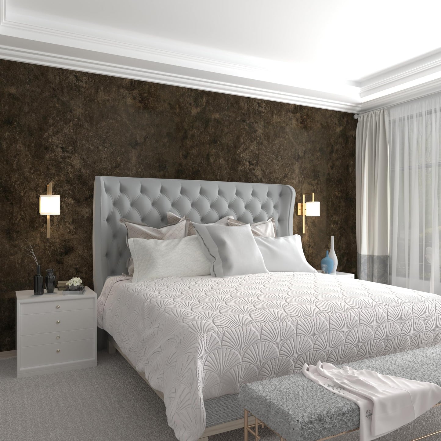 3yecao 16"×118" Thick Dark Tan Grey Concrete Wallpaper Peel and Stick Glossy Charcoal Gray Concrete Contact Paper Vinyl Adhesive Waterproof Brown Taupe Cement Stickers for Countertops Kitchen Walls