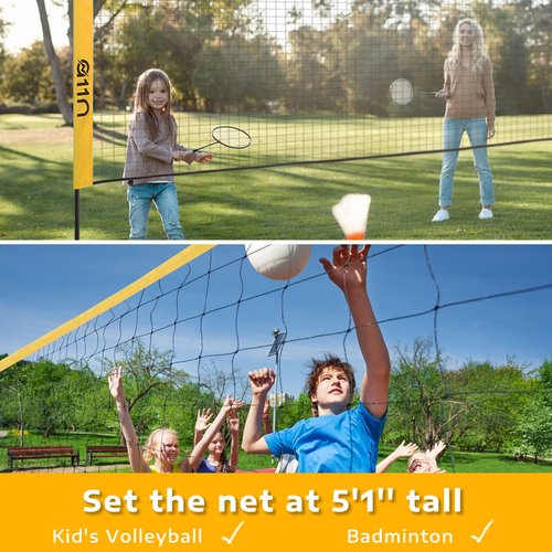 A11N SPORTS 14ft Badminton Pickleball Net - Height Adjustable for Junior Tennis, Soccer Tennis & Kids Volleyball - Portable for Indoor & Outdoor Play