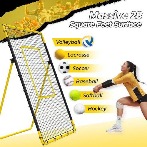 Happy Jump Portable Volleyball Rebounder Net - 7x4 FT Heavy-Duty Trainer with 5 Adjustable Angles & Volleyball