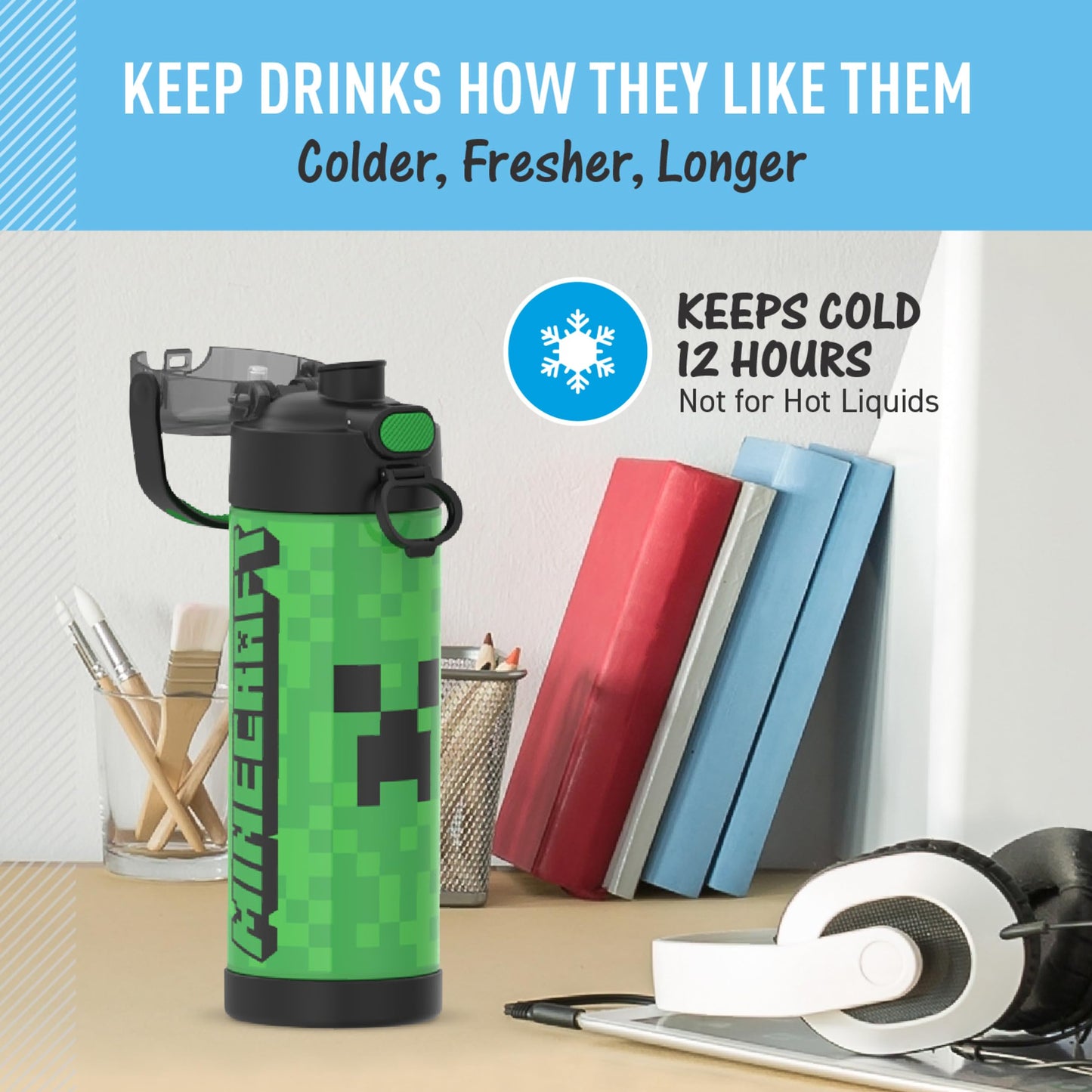 THERMOS FUNTAINER Water Bottle with Spout, 16oz, Minecraft