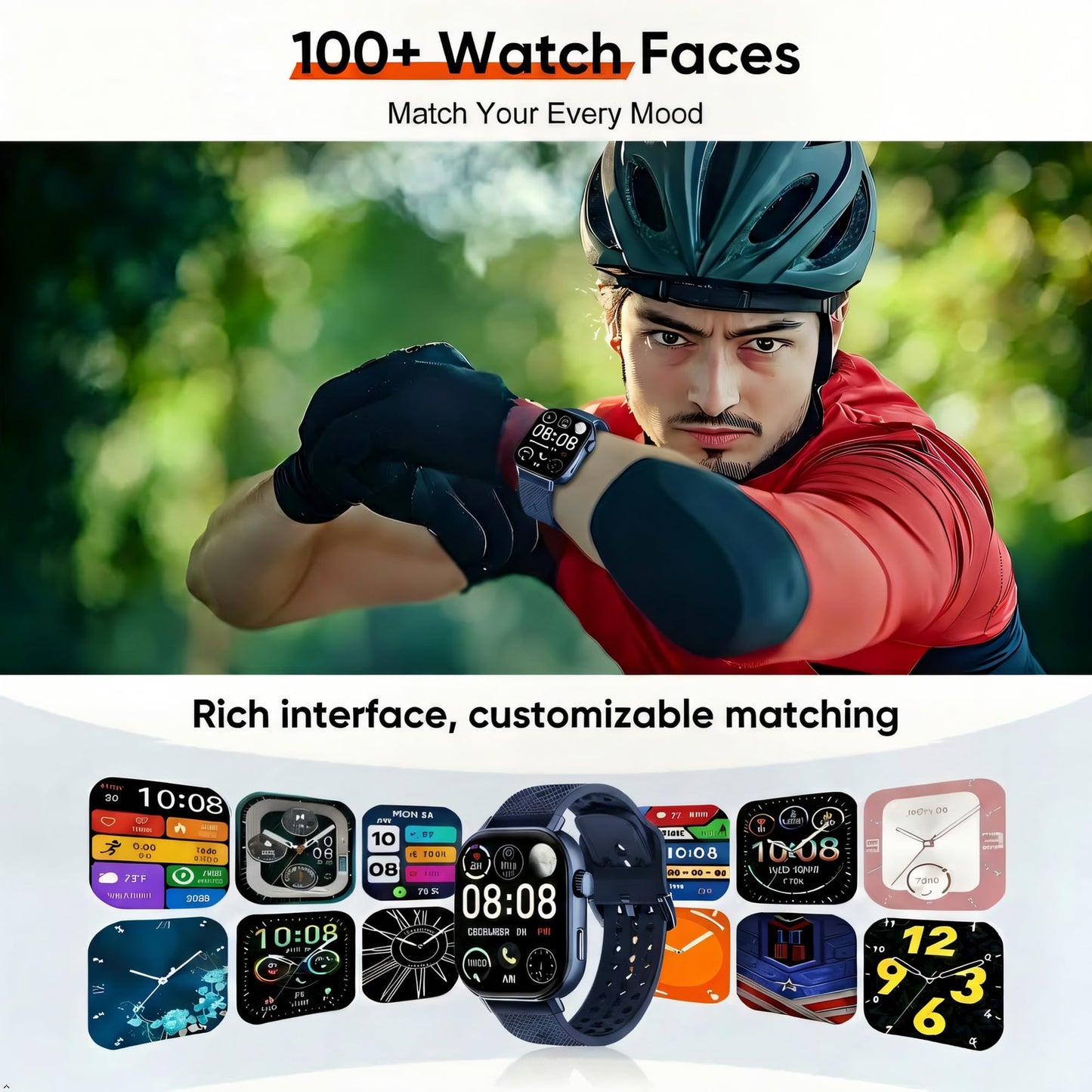 moutarlier 2026 Distance & Pace GPS Running Watch for Runners - Call & Text, AMOLED Large Screen, 50m Waterproof Swimming, Calorie & Step Counter, 2 Bands, Long Battery, for Seniors Men Women（Blue）