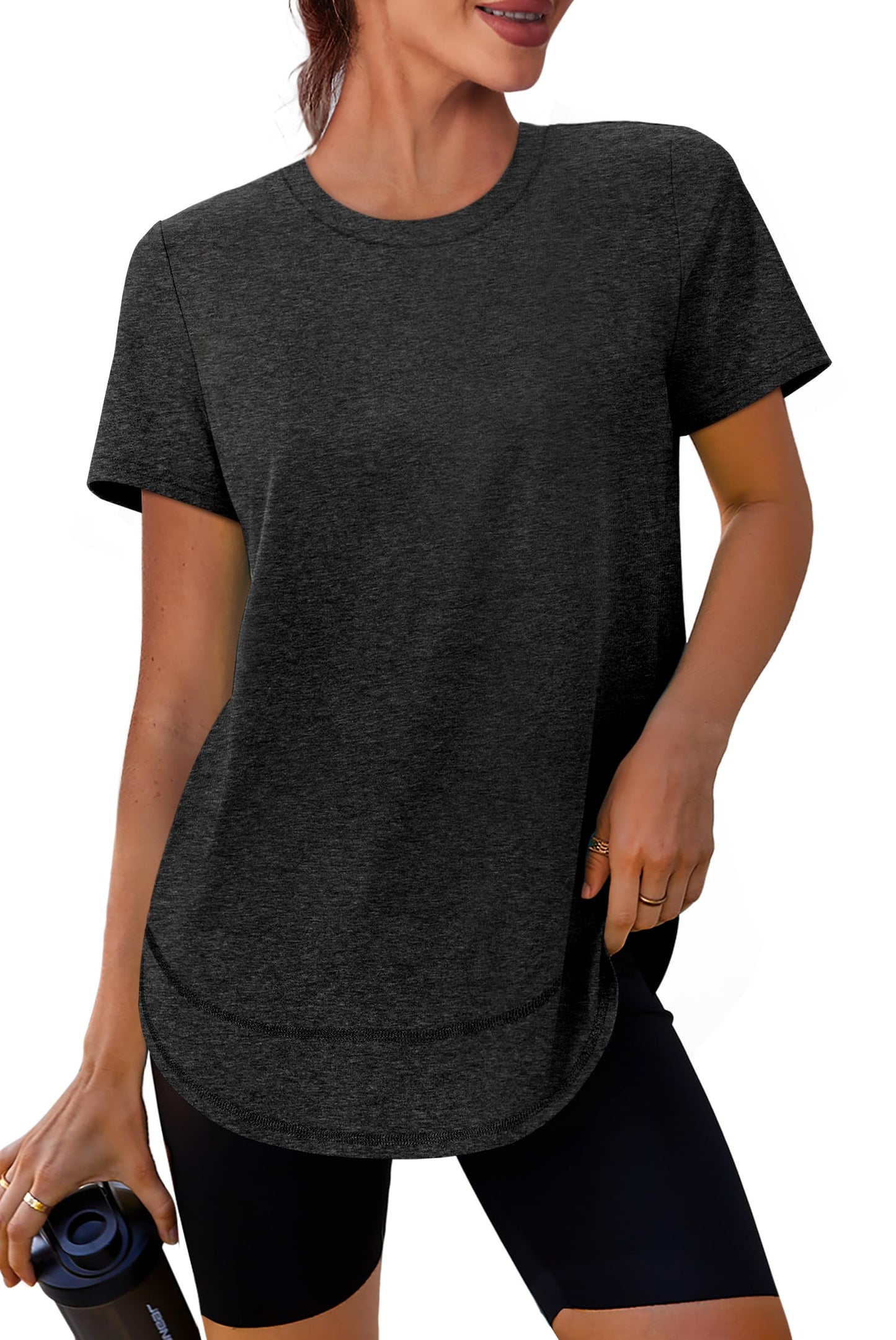 Short Sleeve Shirts for Women Workout Pilates Outfits Tennis Summer Tops 2026 Beach Vacation Clothes Black M
