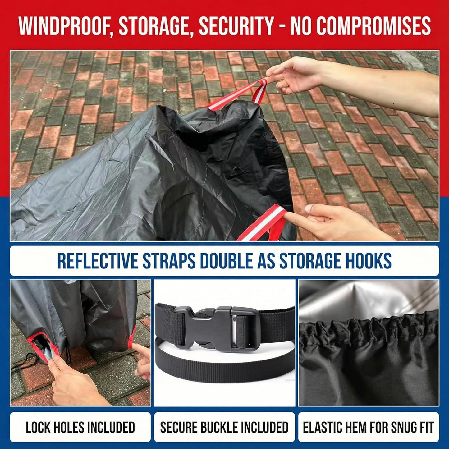 Skiennix Bike Cover - Heavy Duty Waterproof 500D Material with Side Zipper | Fits 1-3 Bikes, Windproof & Reflective Strips