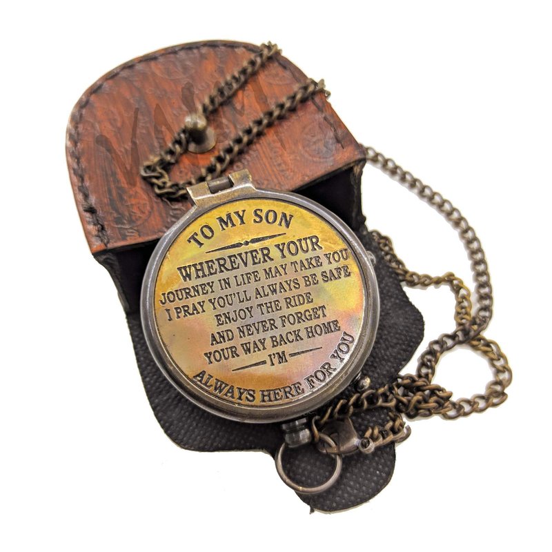 Brass Engraved Compass Gift to My Son/Nautical Gift for Son from Dad/Gift to Son from Mom A Perfect and Unique Gift with Leather Case