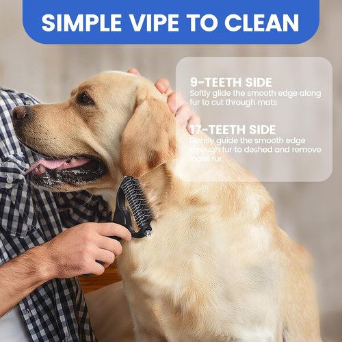 Double-Sided Pet Grooming Rake - 4-in-1 Professional Grooming Kit for Dogs & Cats | Extra-Wide Dematting Tool (4PCS, Black)