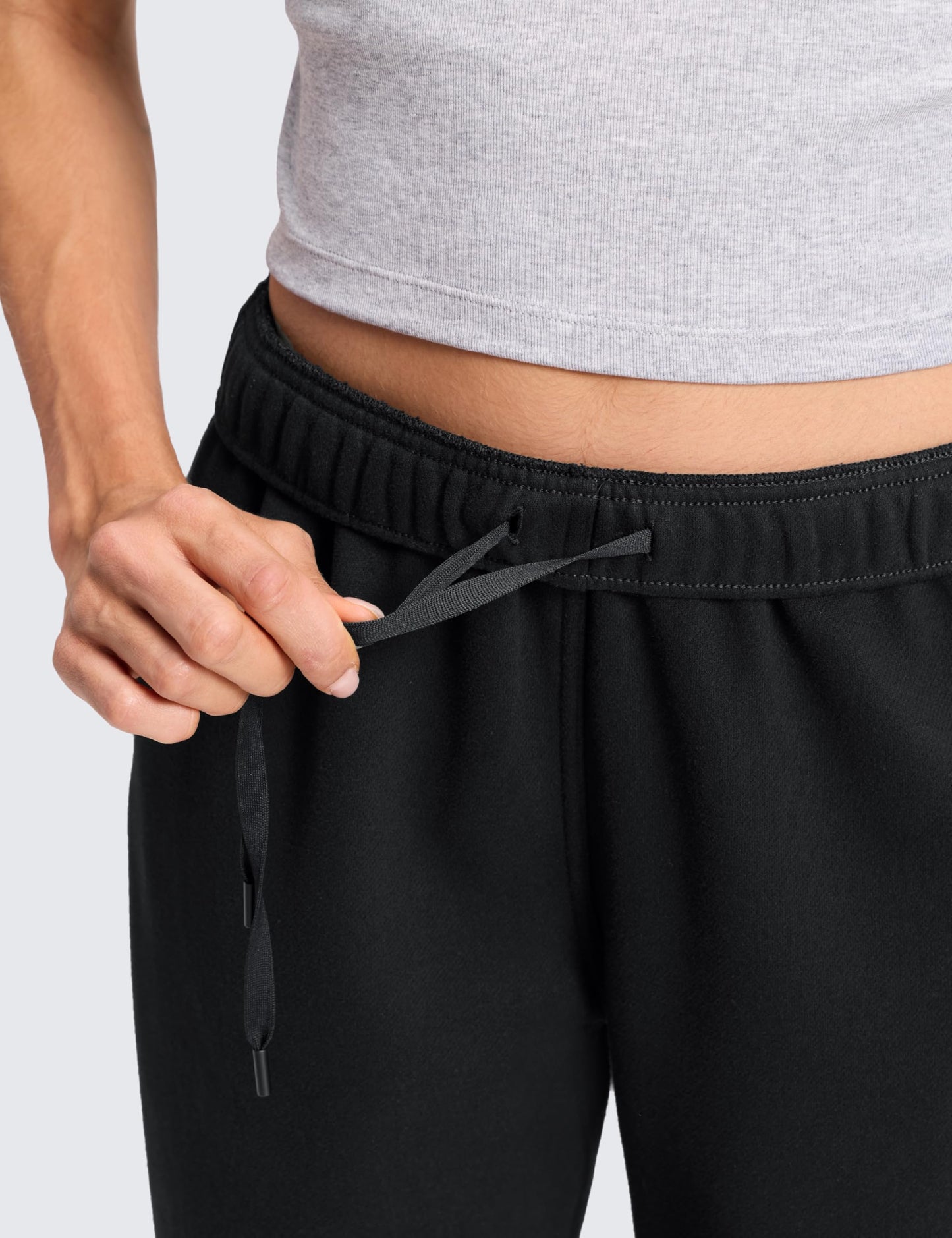 CRZ YOGA Cotton Fleece Lined Jogger Sweatpants Women 28" - Casual Lounge Travel Pants with Pockets Winter Warm Black Small