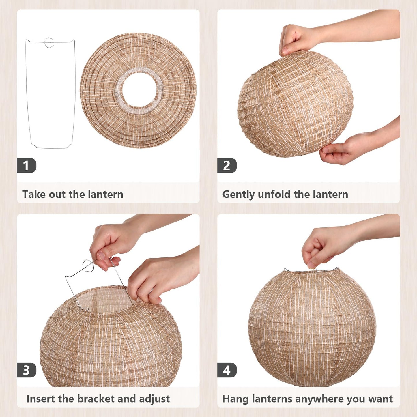 LIHAO 10 inches Paper Lanterns Print Burlap Chinese Lanterns for Boho Classroom Decor Farmhouse Classroom Decorations Boho Themed Party Baby Showers Wedding Birthday (6PCS)