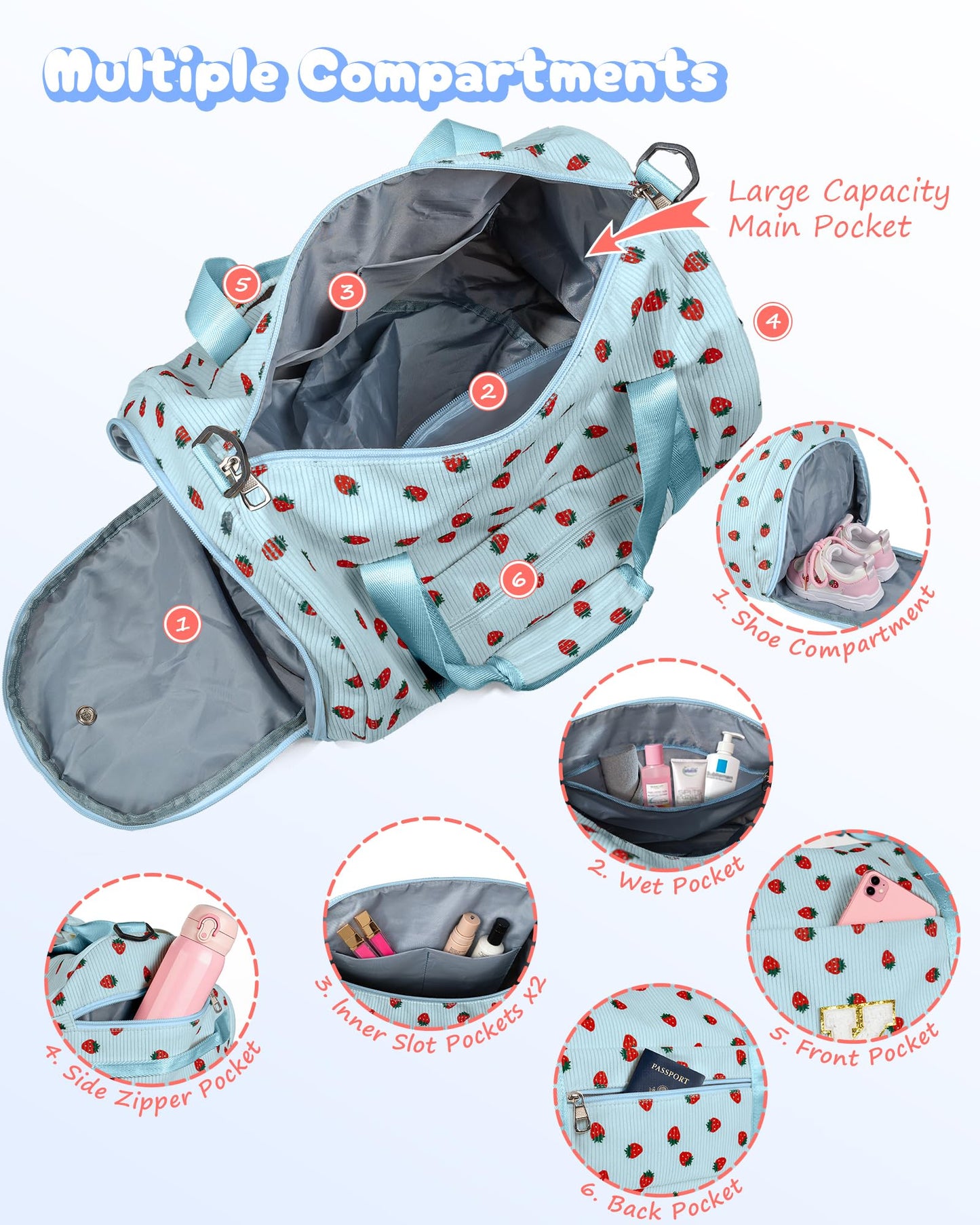 Vogewood Gifts for Grandkids, Girls Gym Bag, Kids Personalized Weekend Bag