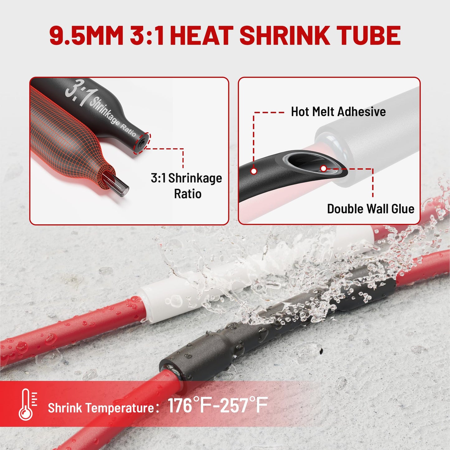 RED WOLF 8 AWG 1/4" Battery Cable Lug 12 PCS w/3:1 Heat Shrink Tubing for Wiring Insulation Black Red 12 PCS for Automotive Electrical 8 Gauge Wire Copper Lug Marine Grade M6 Ring Terminal Ends