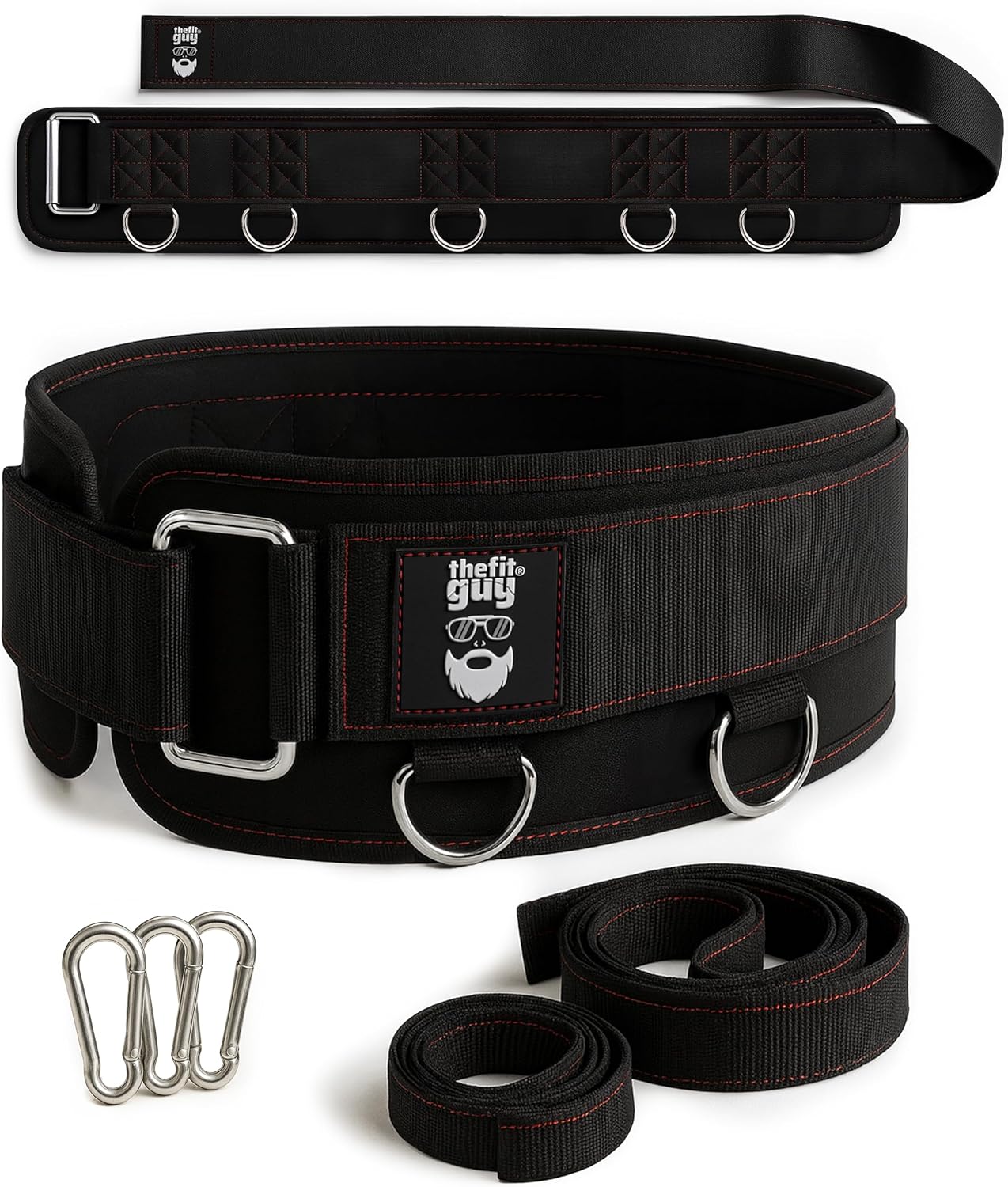 THEFITGUY Multi-Attachment Cable Machine Belt - 5 Attachment Points for Optimal Weight Distribution | Includes 2 Straps (40” & 27”) & 3 Metal Snap Hooks