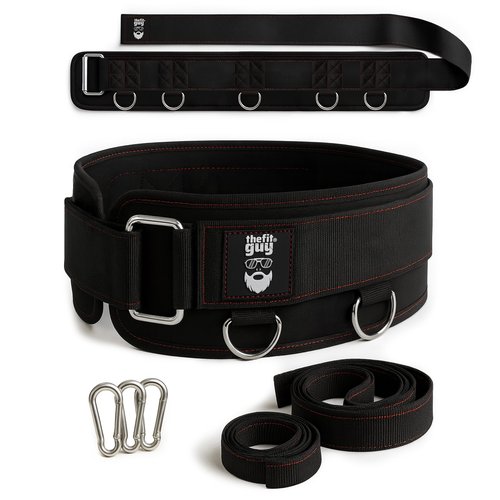 THEFITGUY Multi-Attachment Belt for Cable Machine and Smart Home Gym Squats and Hip Thrusts, 5 Attachment Points for Optimal Weight Distribution, 2 Straps (40” & 27”) and 3 Metal Snap Hooks Included
