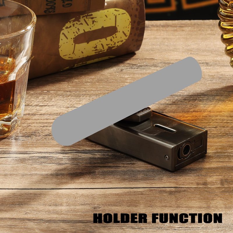 Bbsisgo All in One Torch Lighter, Jet Flame Butane Lighter Built-in Cutter, Punch, Holder Function, Refillable and Adjustable Windproof Lighter. Black(Sold Without Gas)