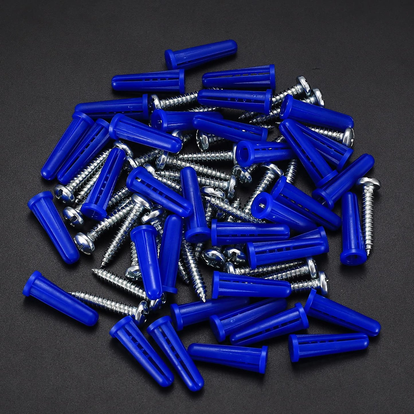 200 Pcs Conical Concrete Wall Anchors and Screws for Drywall, 10# Blue Conical Anchor and Self Tapping Screws, Includes 100 Pcs Drywall Anchors, 100 Pan Head Screw, 1 x Drill Bit (Blue)