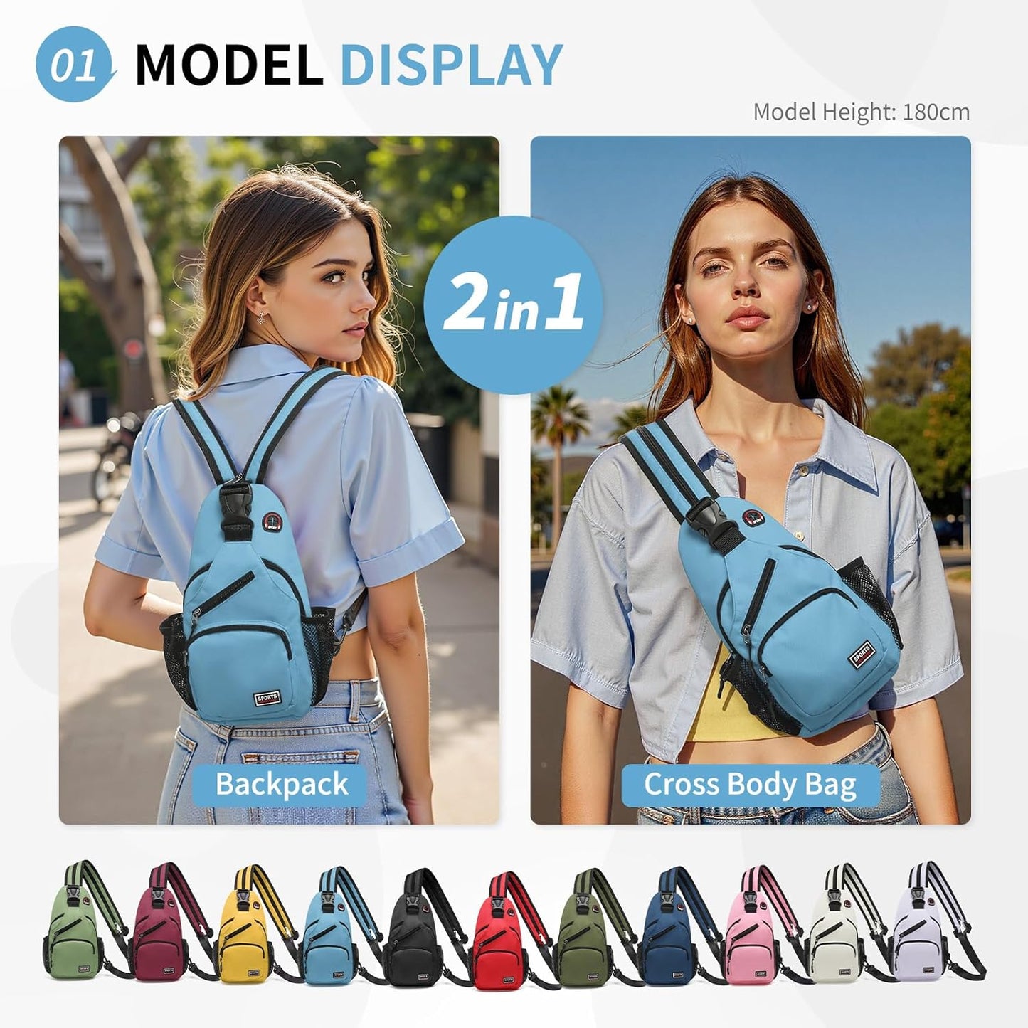 Skiennix Convertible Sling Bag - Lightweight Crossbody Backpack for 7.9" Tablet | Blue