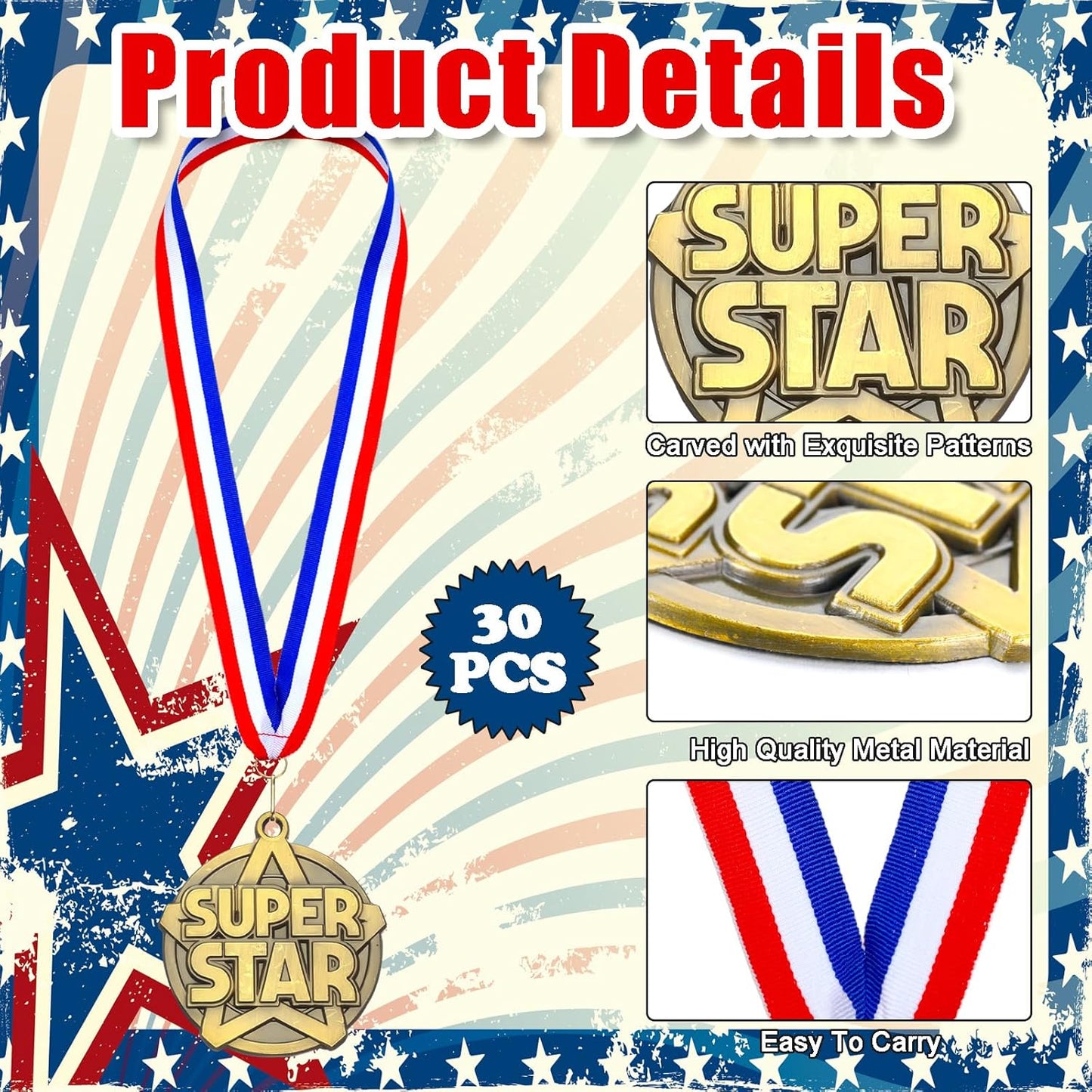 Quelay 30 Pcs Gold Award Medals - 2'' Winner Medals with Neck Ribbons for Competitions & Graduation