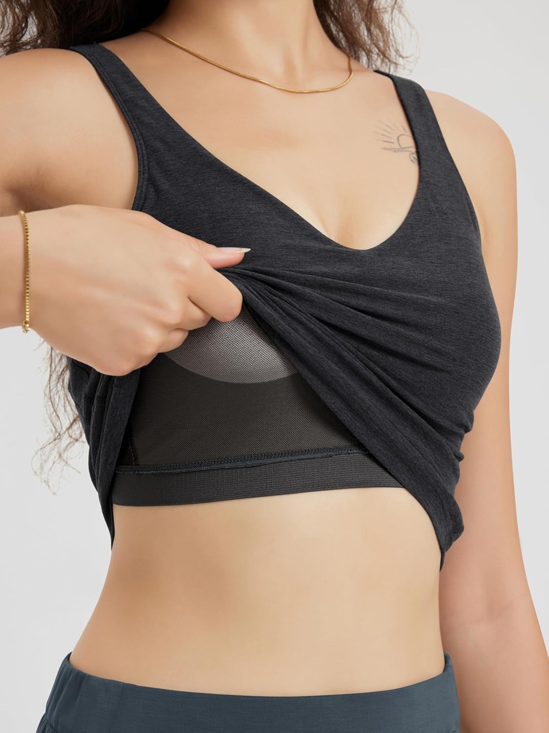 ODODOS Cloud Feeling Tank Bra - Women's U Back Wirefree Longline Sports Bra with Removable Pads