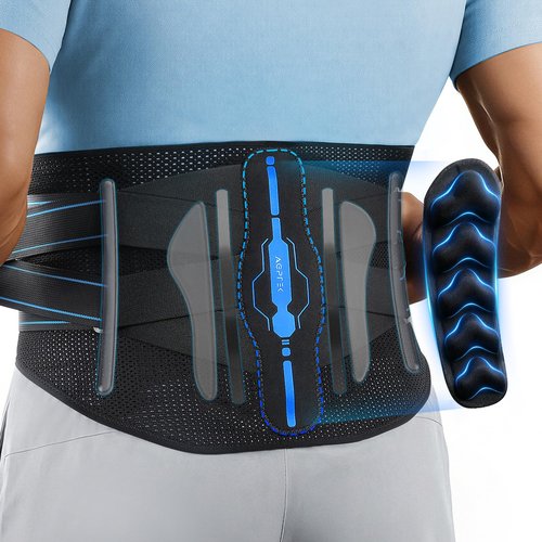AGPTEK Back Brace for Lower Back Pain Relief, Breathable Air Mesh Back Support Belt with Ergonomic 3D Lumbar Pad for Work, Sciatica, Scoliosis, Herniated Disc, Adjustable Dual Straps, for Men Women (Large)