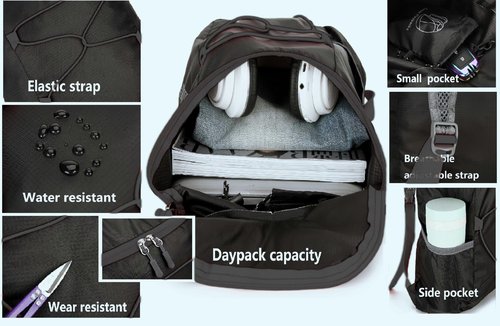 levayhill 16L Foldable Backpack & Bucket Hat 2 In 1 Combo, Lightweight packable Travel Set, Compact Daypack with Sun Hat (Black)