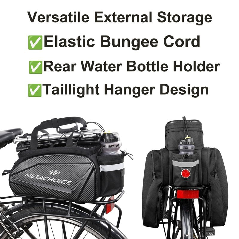 METACHOICE Bike Trunk Bag 17L-35L Expandable, Hard Shell Bike Pannier Bag with Fold-out Pockets, Rear Rack Commuter Bag for 14 Inch Laptop & Groceries, Includes Rain Cover