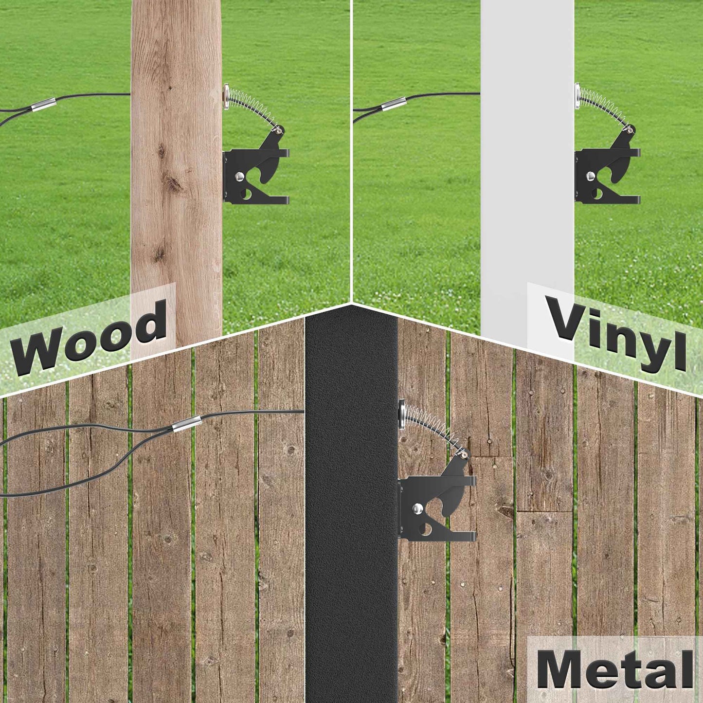 skysen 2 Pack Self Locking Fence Gate Latch Carbon Steel Black/Lock Post Mount with Stainless Steel Spring Cable Pull(JLXSDS-2)