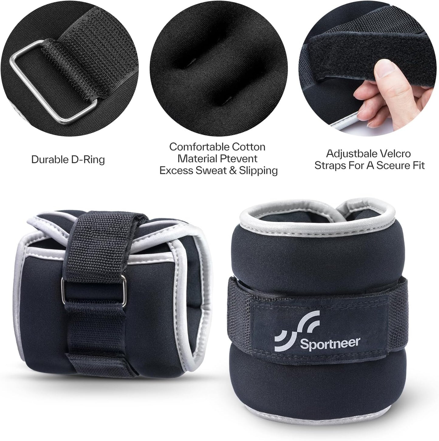 Sportneer Ankle Weights - Adjustable 1/2/4/6/10 LBS for Men, Women & Kids | Reflective Strips for Enhanced Fitness