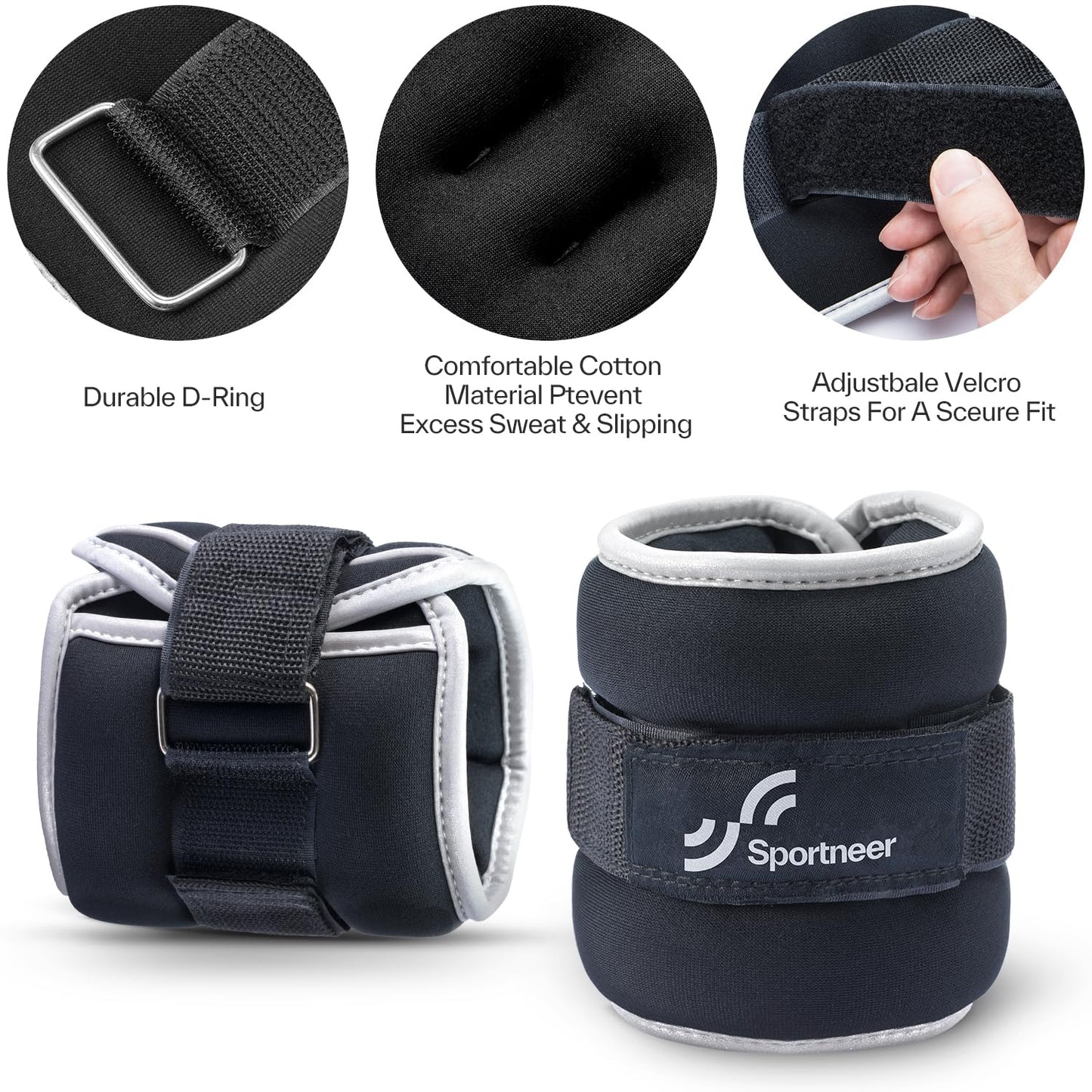 Sportneer Ankle & Wrist Weights with Reflective Straps for Women, Men & Kids – Weighted Weights for Strength Training, Walking, Running, Pilates, Physical Therapy, Leg & Arm Workouts, 5 lbs per weight, A Pair of 10 lbs