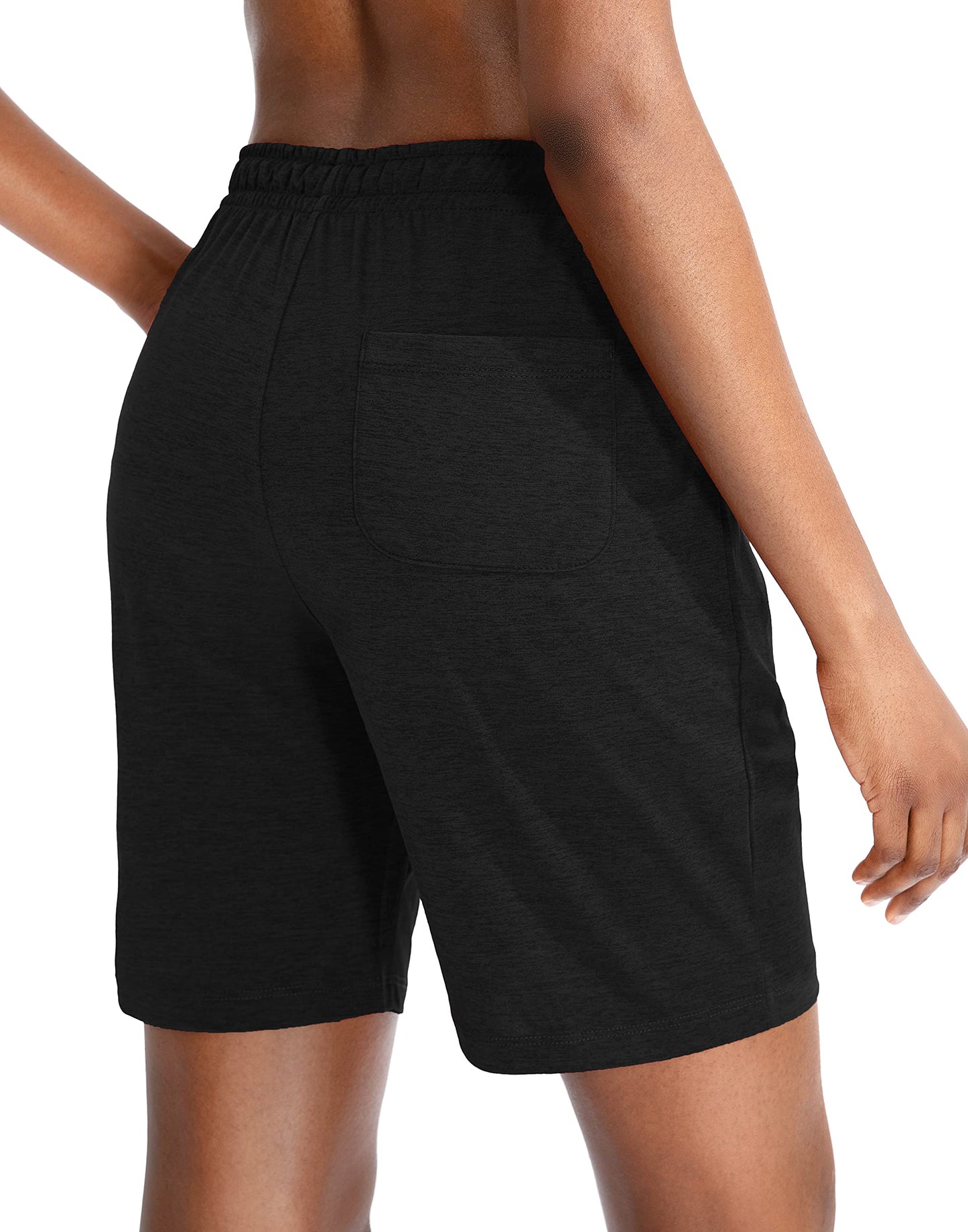 G Gradual Women's 7" Shorts with Deep Pockets Elastic Waist Bermuda Jersey Long Shorts for Woman Lounge Walking (Black,7",M)
