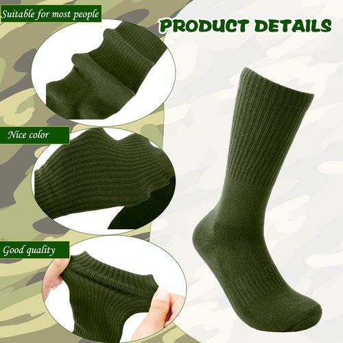 Skyebed 5 Pairs Military Green Socks Army Crew Sock Military Boot Socks for Men Women Working Outdoor (US, Alpha, One Size, Regular, Regular, Green Thickened Style)