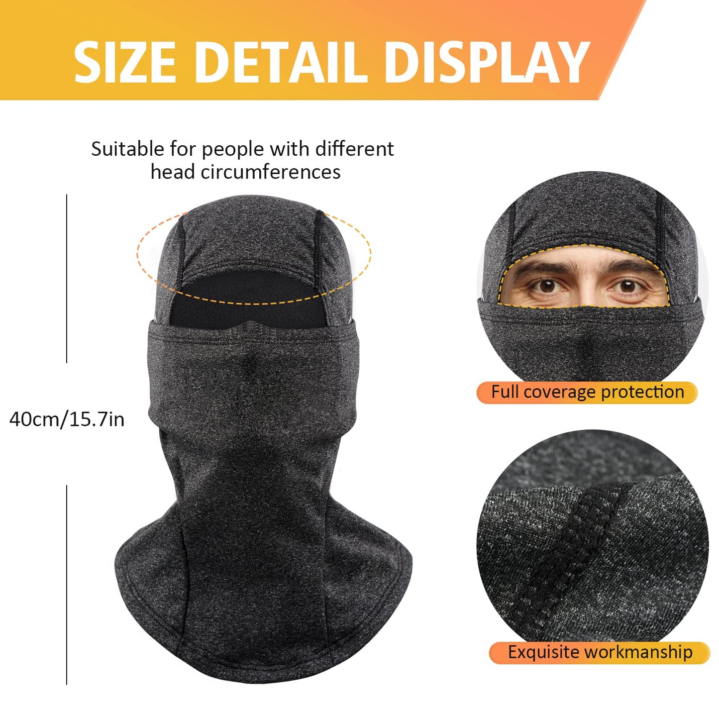 KGC Winter Balaclava for Men Women, Windproof Ski Mask Thermal Cold Weather Winter Face Mask for Skiing Cycling Helmet (Dark Gray)