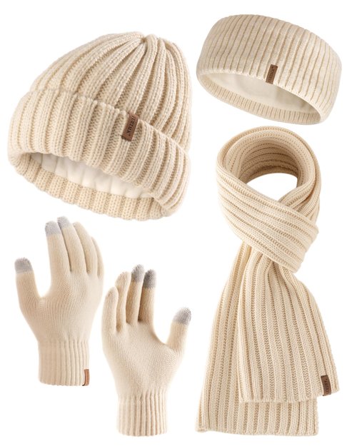 FURTALK Winter Warm Beanie Knit Hat Touchscreen Gloves Scarf Set Soft Fleece Lined Double Layer Skull Cap Gifts for Women