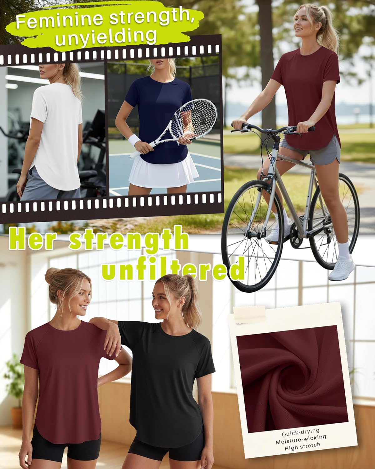 Skiennix Women's Workout Shirts - Quick Dry Raglan Athletic Tops | Short Sleeve Loose Fit Yoga Tees, 4 Pack