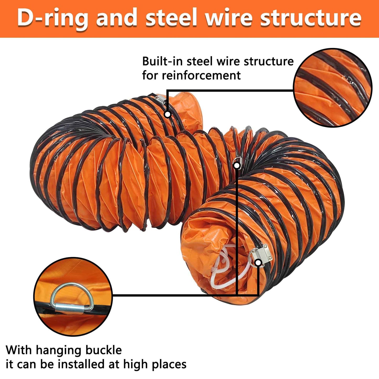 32FT Ducting Hose 16 Inch PVC Flexible Duct Hosing with Adjustable Rope for Utility Blower Exhaust Fan