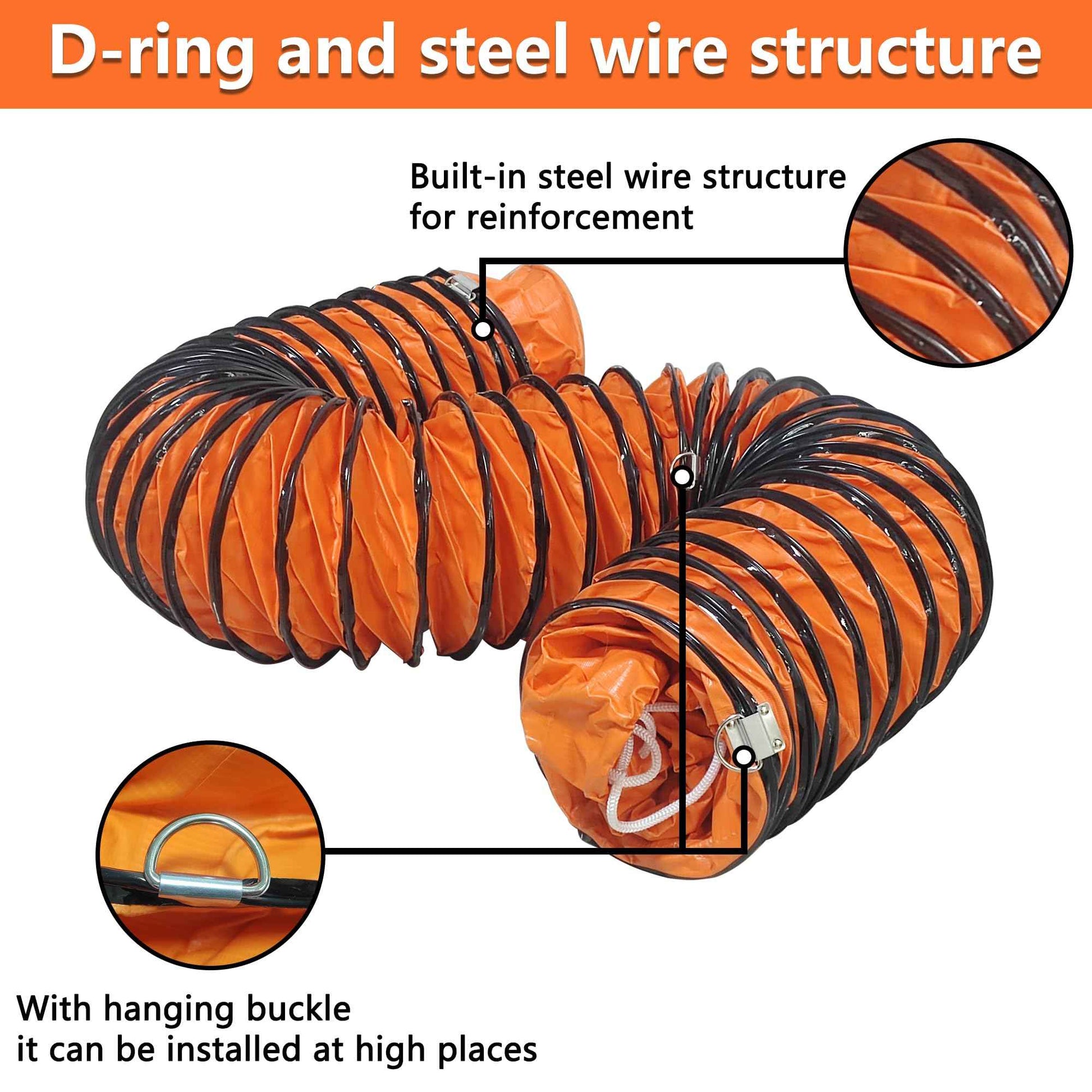 32FT Ducting Hose 16 Inch PVC Flexible Duct Hosing with Adjustable Rope for Utility Blower Exhaust Fan