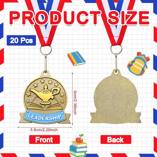 Academic Excellence Medals by [Brand Name] - 20 Pcs 2.4-Inch Gold Reading Medals with Neck Ribbons | Perfect Trophy Awards for Competitions