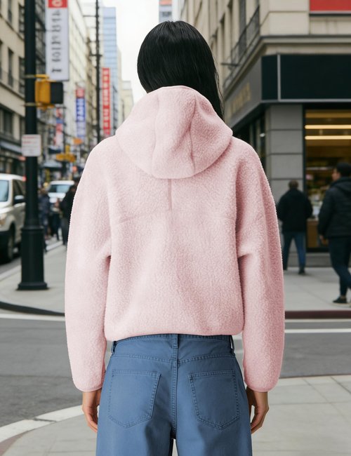 GTLIAE Women's Hoodie Half Zip Sherpa Fleece Pullover Lightweight Cropped Jacket with Zipper Pockets(Pink-M)