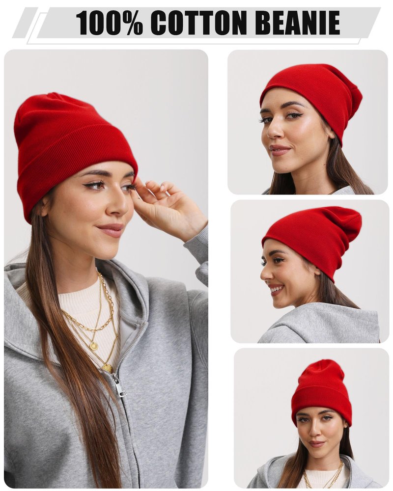 100% Cotton Beanie Hat- Unisex Ultra Soft Winter Warm Stretch Knit Cuffed Hats Fisherman Beanies Skull Cap