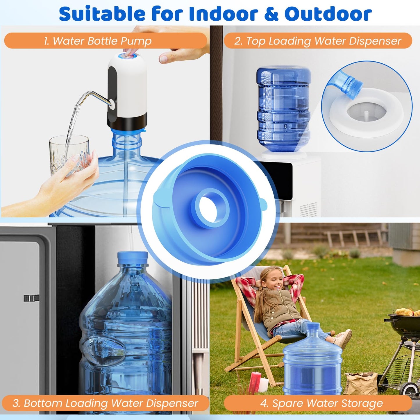 Myvision Reusable 3-5 Gallon Water Jug Caps, Secure Cap for Water Dispenser,No Spill Silicone Replacement Cap,Suitable for bottle mouths with diameters ranging from 1.89 to 2.16 inches (5)