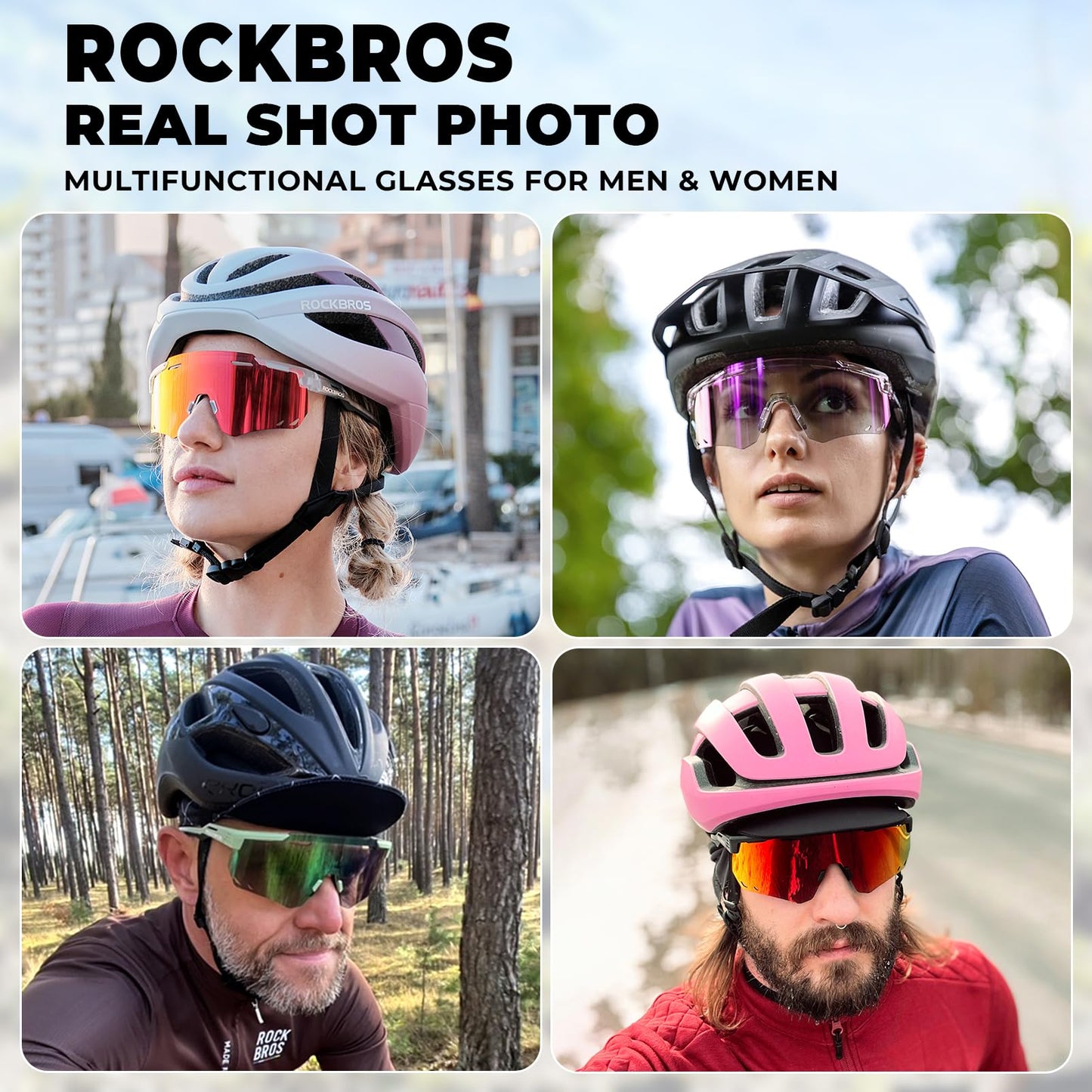 ROCKBROS Cycling Glasses, Photochromic Sports Sunglasses for Men Woman, UV Protection Biking Sunglasses
