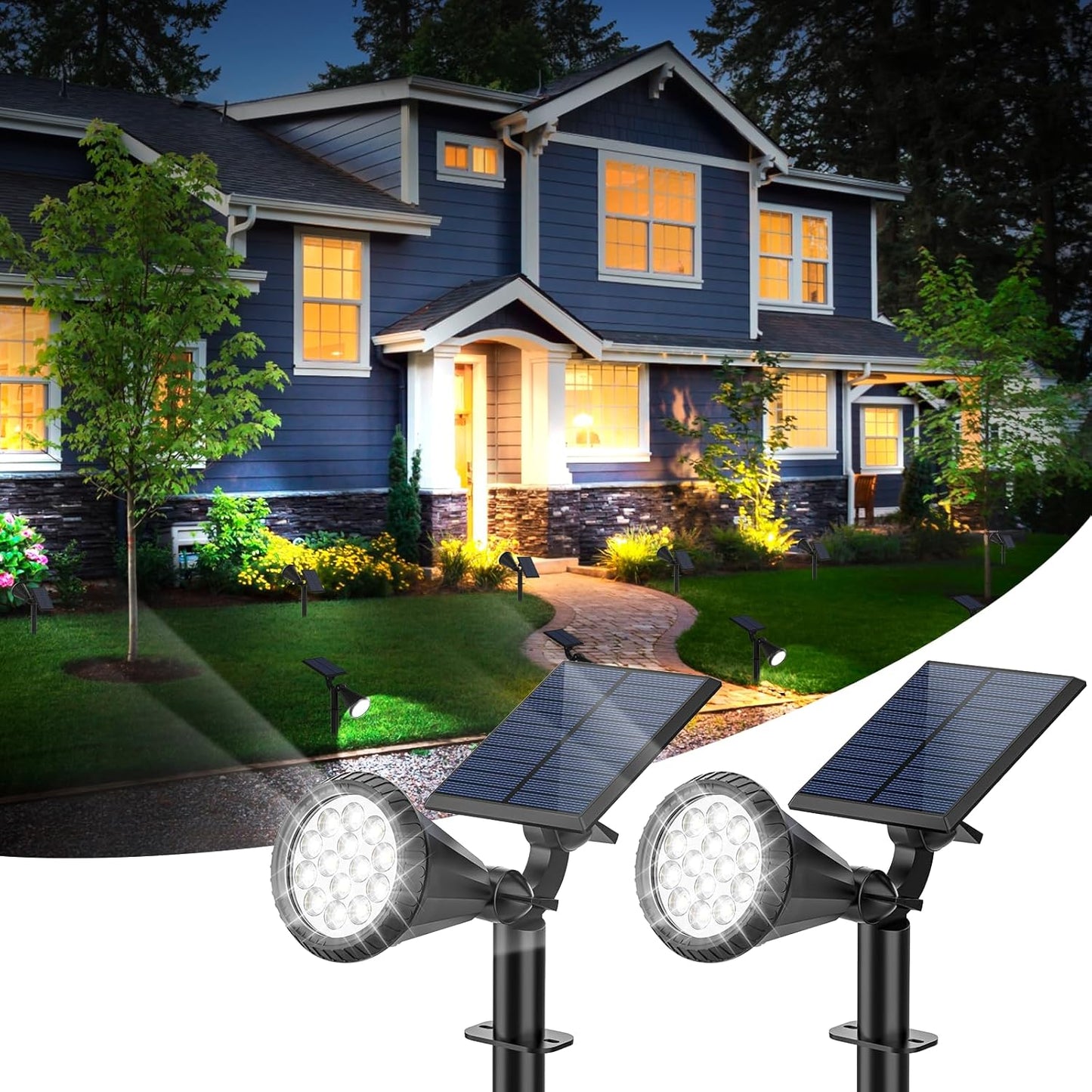 Solar Spot Lights Outdoor - 8 Pack Waterproof Adjustable Landscape Lights for Garden & Pathway