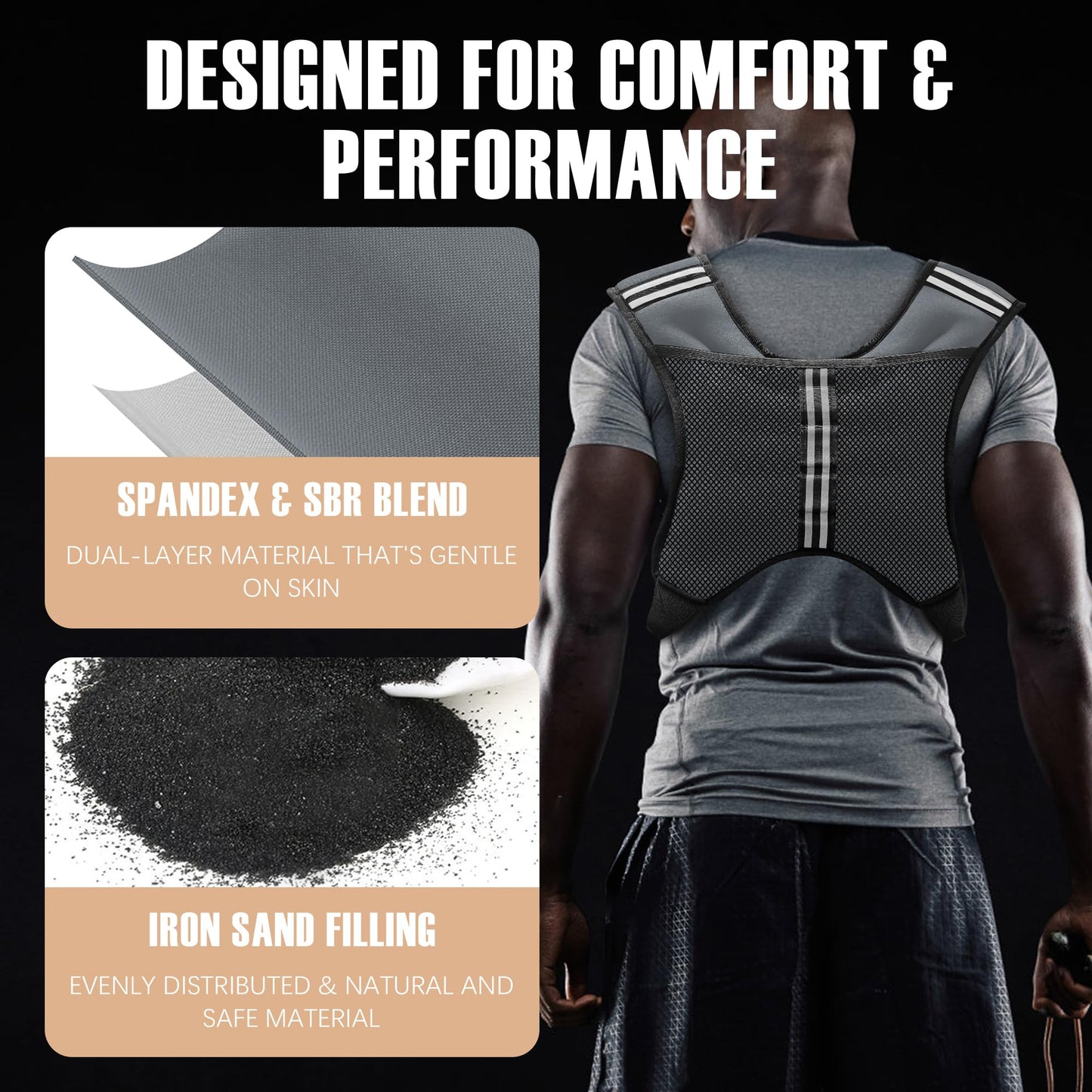 NATURELUX Weighted Vest with Reflective Stripe and Adjustable Buckle Straps, Dark Grey, 25 lbs