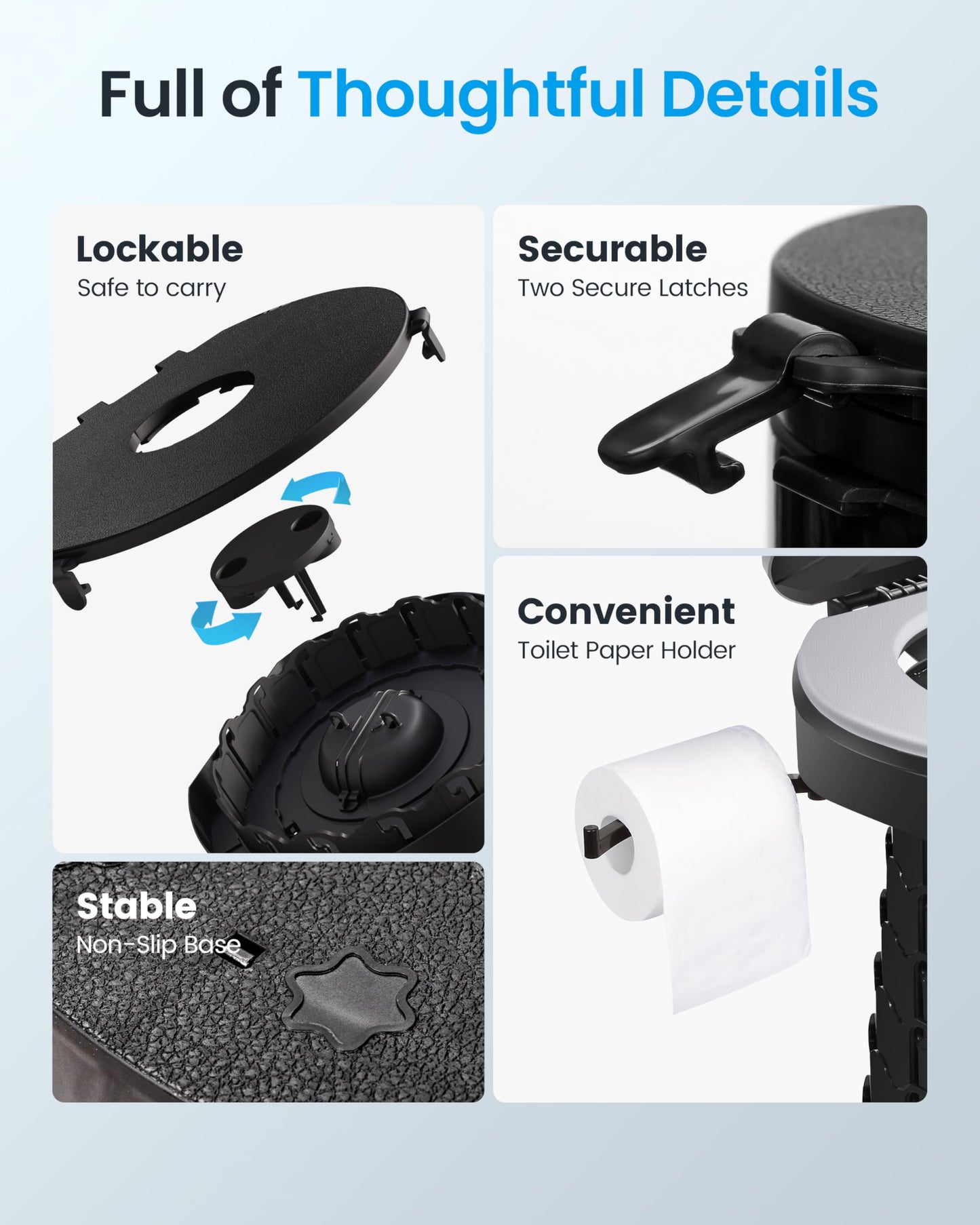 TRIPTIPS 2025 New Upgrade Retractable Portable Toilet Foldable with Soft Cushion Height Adjustable Travel Toilet for Car Camping Toilet Porta Potty for Adults and Kids, Portable Toilet for Camping