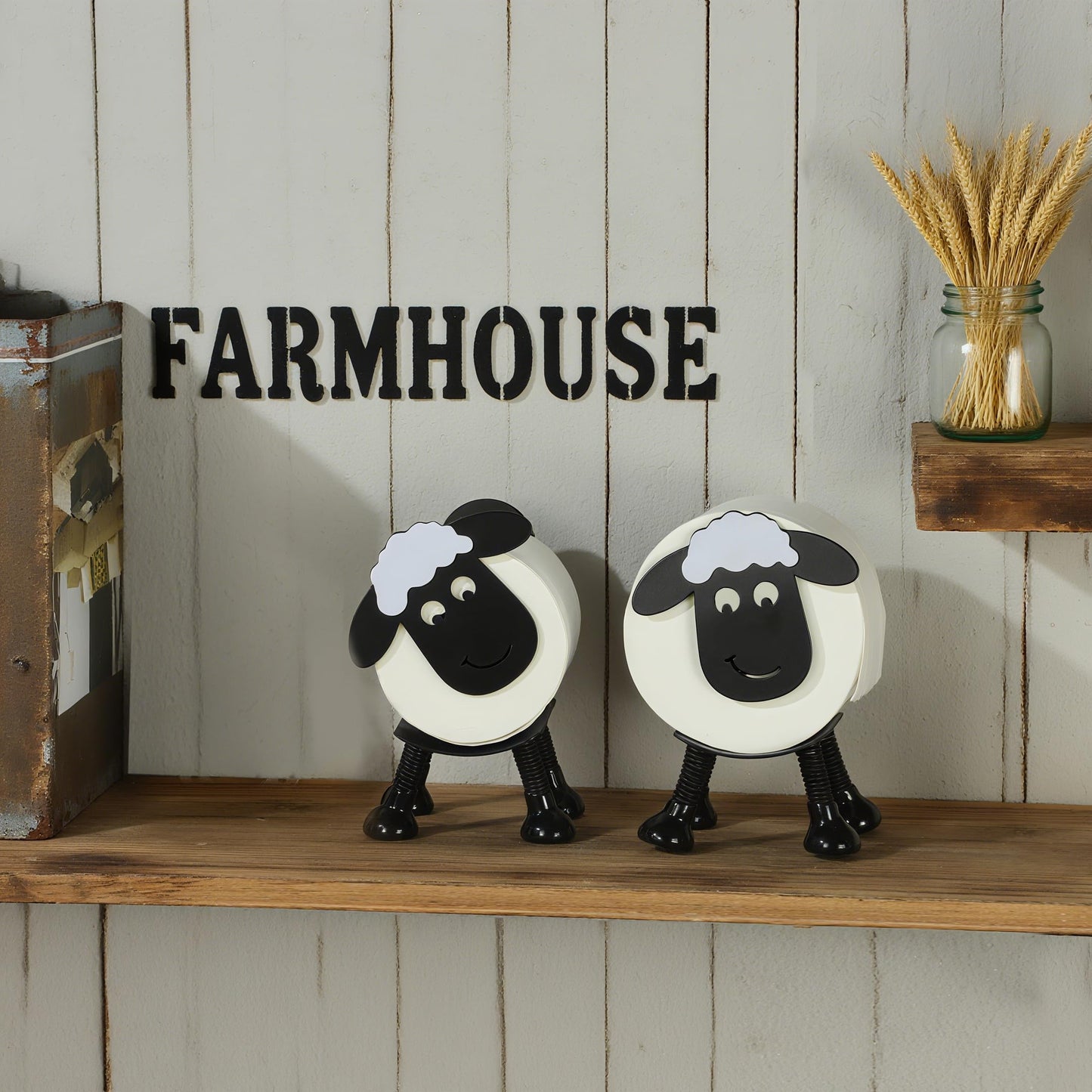 YIGII Sheep Toilet Paper Holder, Multifunctional 2 in 1 Adhesive Stainless Steel Toilet Roll Holder Stick on Wall or Free Standing, Funny Cute Bathroom Decor, Matte Black