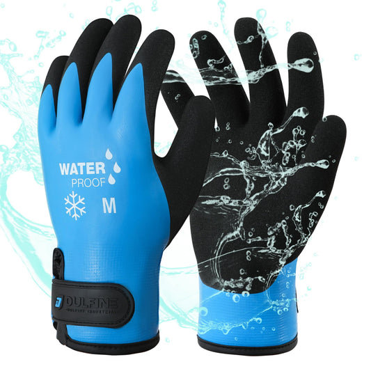 DULFINE 100% Waterproof Winter Work Gloves for Men and Women,Foam Latex Coated and Thermal Insulated Gloves for Cold Weather,Outdoor Freezer Gloves(Large)