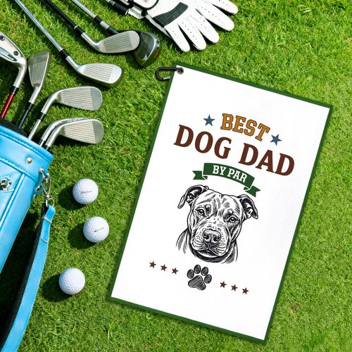 Juoqg Best Dog Dad by Par Golf Towel, Funny Golf Bag Towel with Clip, Dog Lover Golfing Accessories, Fathers Christmas Birthday Retirement Gifts for Golfer Pet Dad, Golfing Gifts for Pet Owner Friend