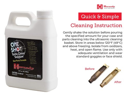 Hornady One Shot Sonic Clean Solution, 1 Quart – Gun Cleaner Solution, Clean All Gun Parts Safely and Quickly – Designed for Use with Hornady Lock-N-Load Sonic Cleaners – Item 043360