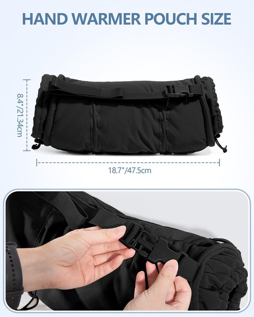 Smasrob Hand Warmer Pouch with Silent Material, Drawstring Tighteners and Adjustable Strap, Hand Muff for Hunting, Golf, Football Winter Outdoor Activities, Black