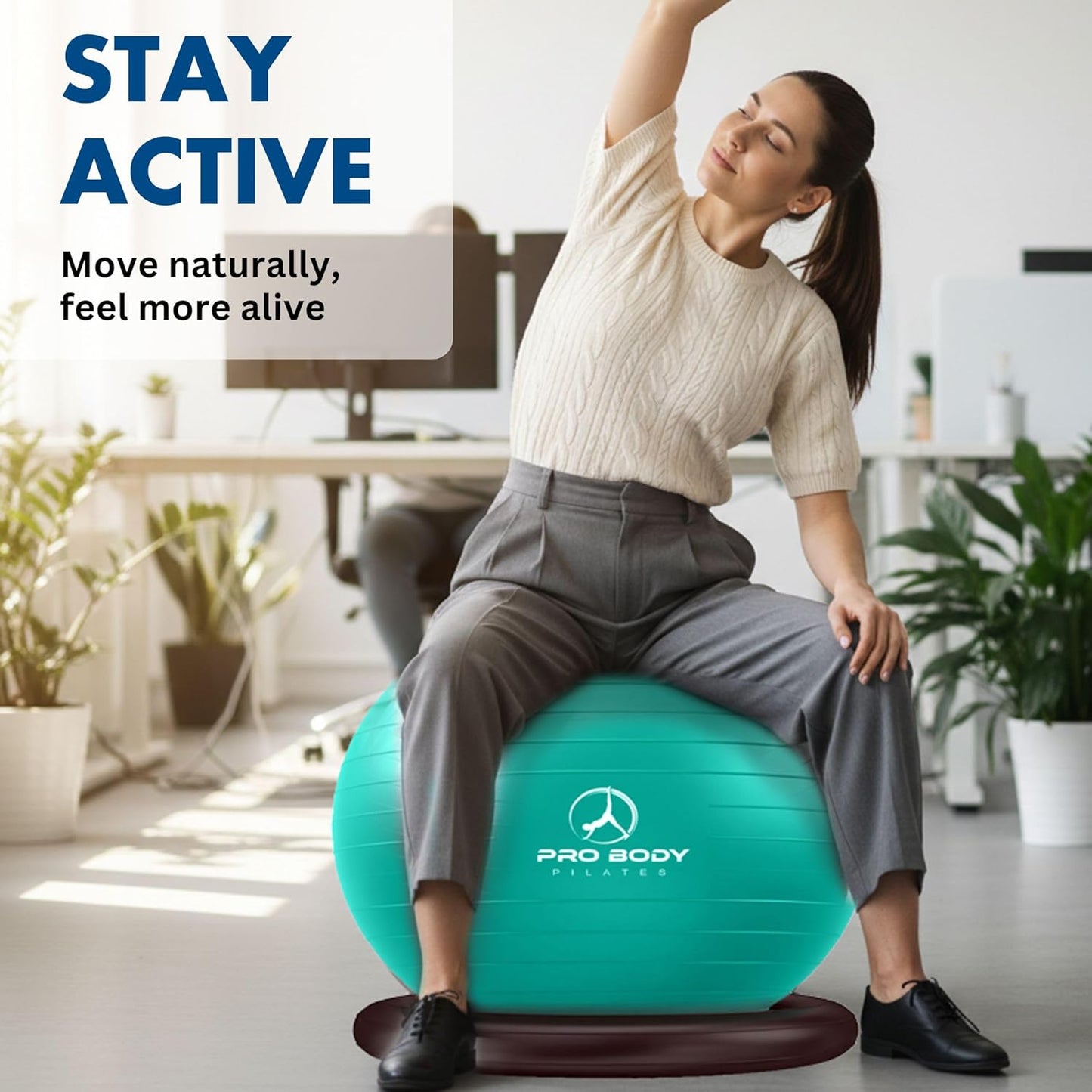ProBody Pilates Yoga Ball Chair - Exercise Ball with Base for Home Office & Workout | Stability Seat for Back & Abs