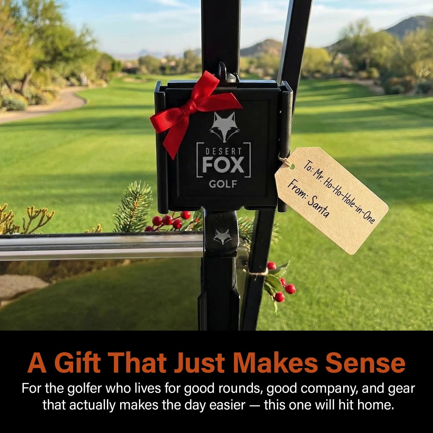 Desert Fox Golf Phone Caddy + Cigar Holder – Adjustable Golf Cart Phone Mount with Secure Cigar Clip – Hands-Free GPS & Golf App Access – Fits All Phones & Cigars (Black)