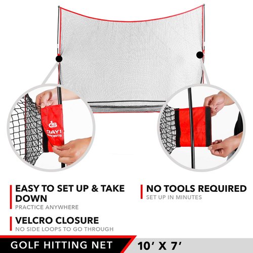 Practice Golf Hitting Net by Day 1 Sports - Large 10’ x 7’ - Portable Carry Bag - Indoor or Outdoor Use - Quick and Easy Assembly - Durable Golf Practice and Training Equipment, Personal Driving Range